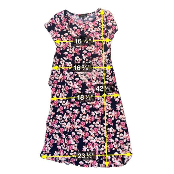 Perceptions Women Petite Floral Pink Fit Flare Midi Dress PM Short Sleeve NWT 17 - Picture 6 of 6